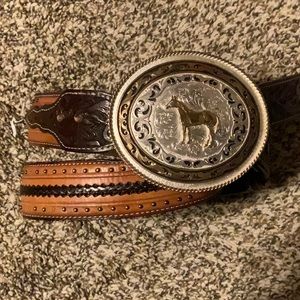 Roper Leather Belt with Montana Silversmiths AQHA Buckle